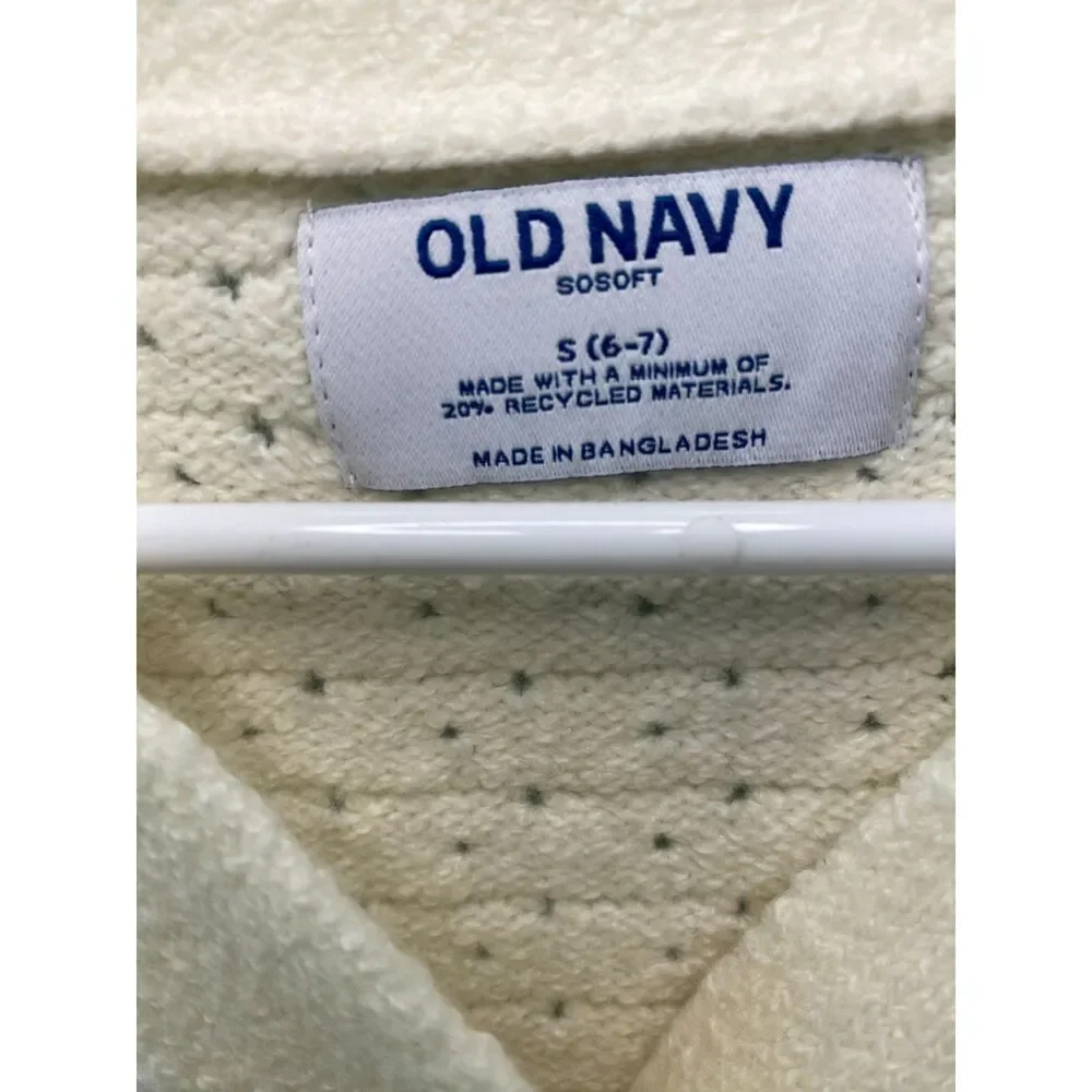 Old Navy Girls Cardigan NWT S 6-7 Cream Pointelle Knit Ribbon Bow Sleeves